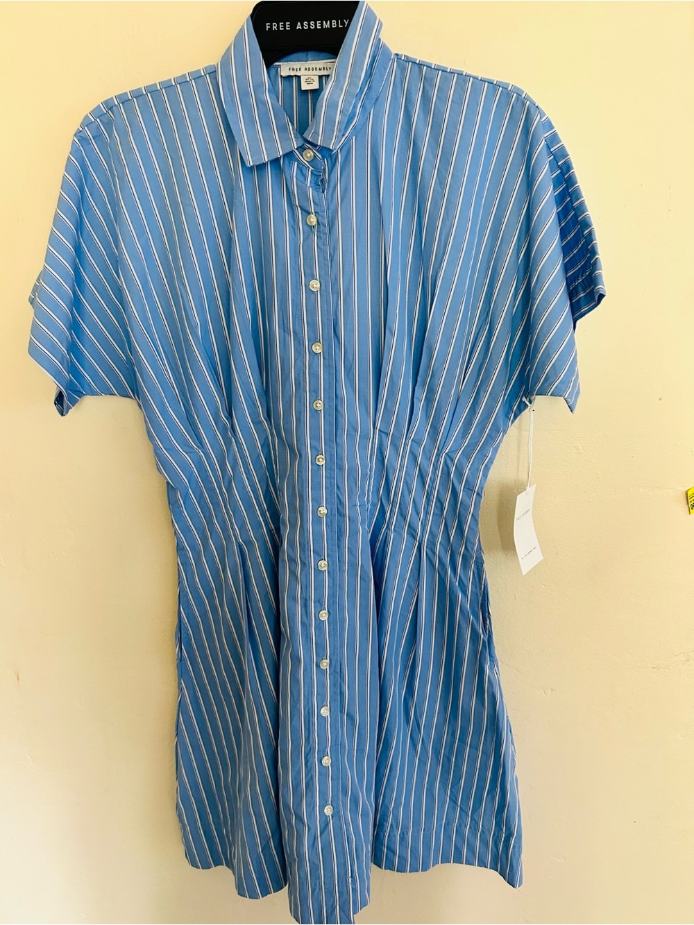 Free Assembly Blue Striped Button-Down Shirt Dress